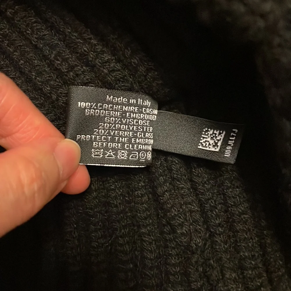 Authentic Chanel cashmere Sequins and Beads logo patch beanie